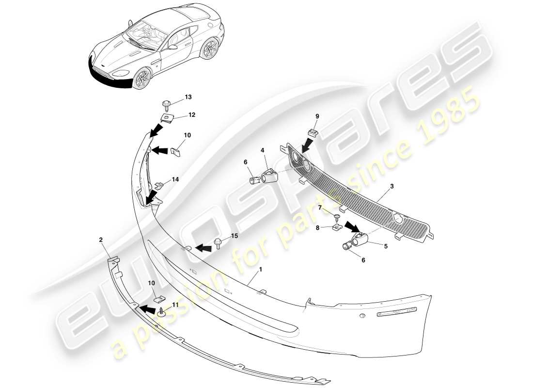 aston martin v8 vantage (2005) parachoques delantero, a 12.25my diagrama de pieza