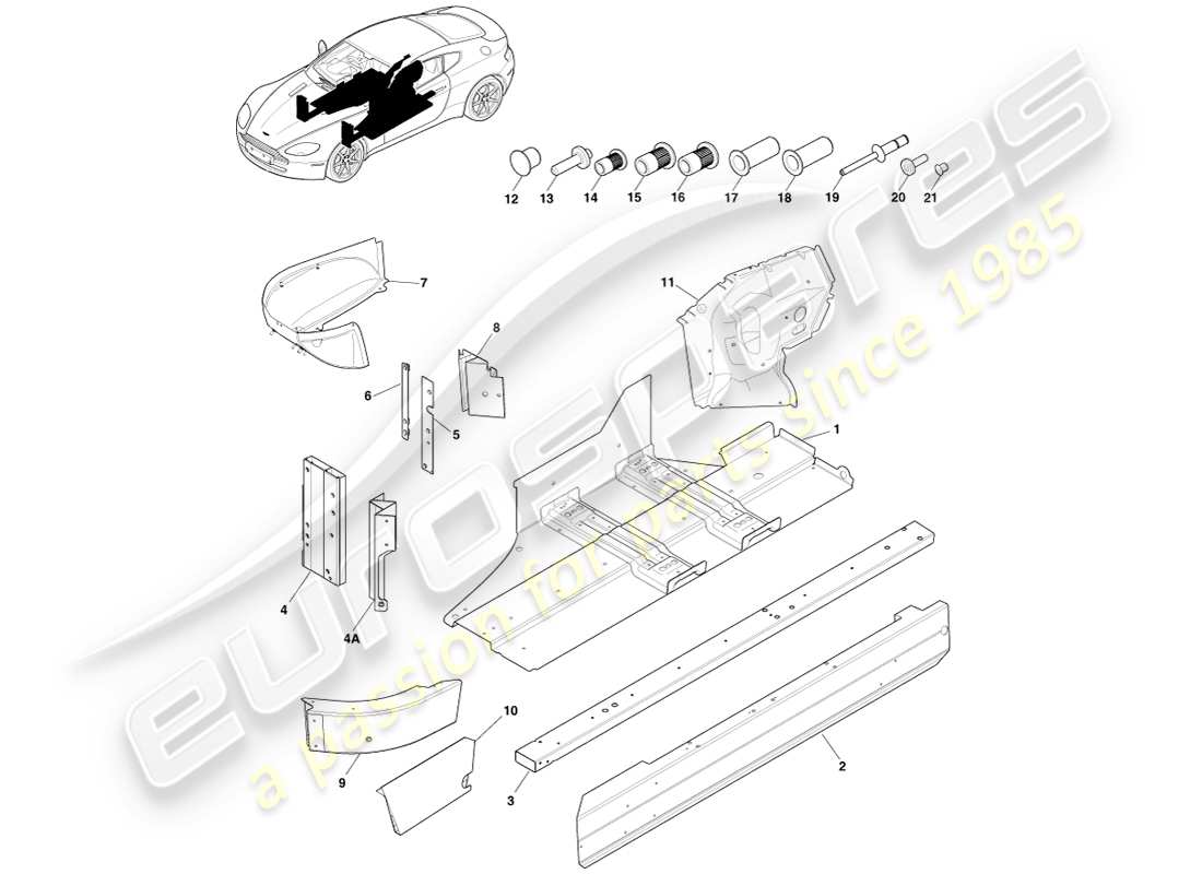 aston martin v8 vantage (2005) diagrama de piezas de la parte de abajo