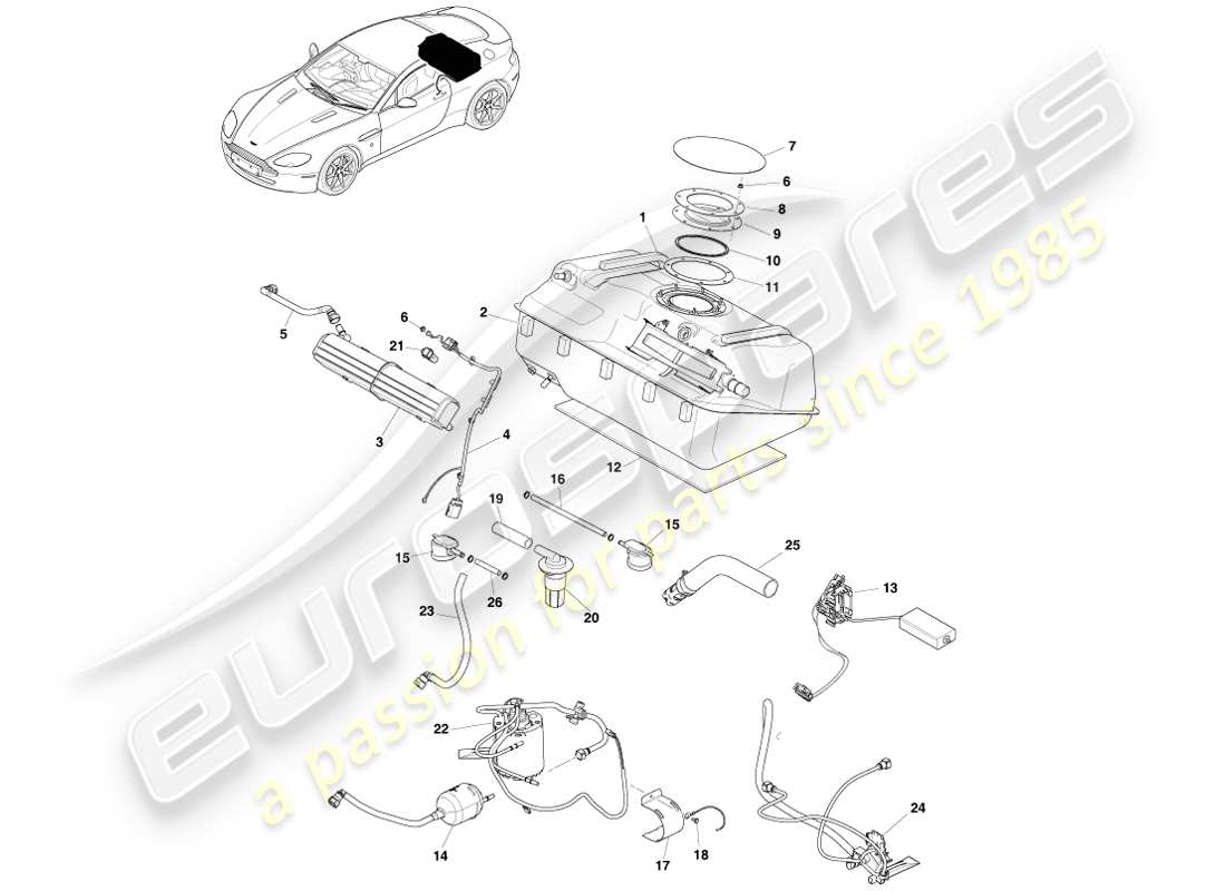 aston martin v8 vantage (2005) conjunto del tanque de combustible, al diagrama de pieza 13my