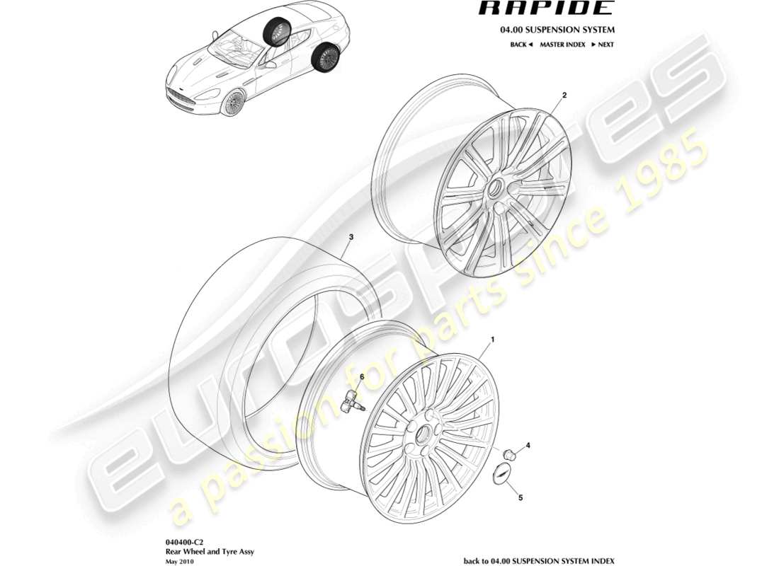 aston martin rapide (2010) ruedas y neumáticos, parte trasera al diagrama de pieza 13my