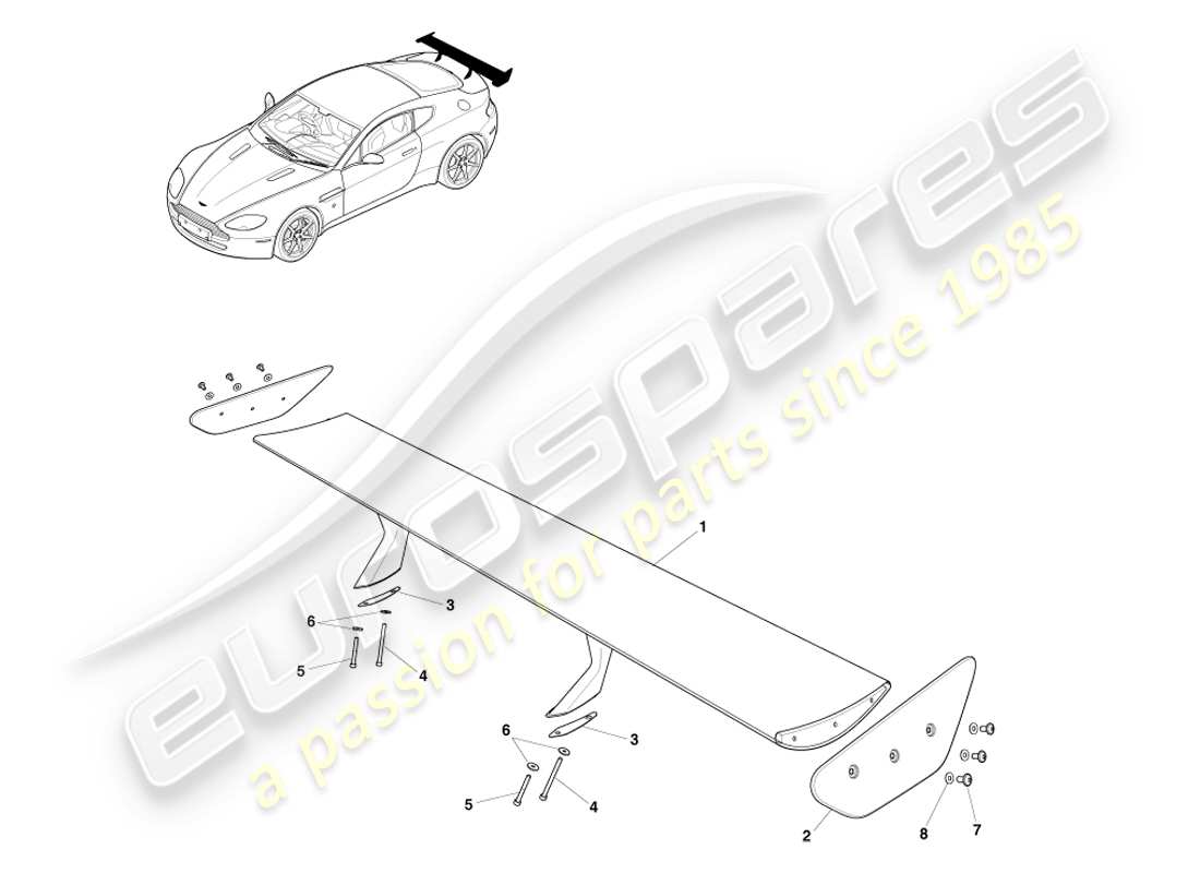 aston martin v8 vantage (2007) diagrama de piezas del spoiler trasero