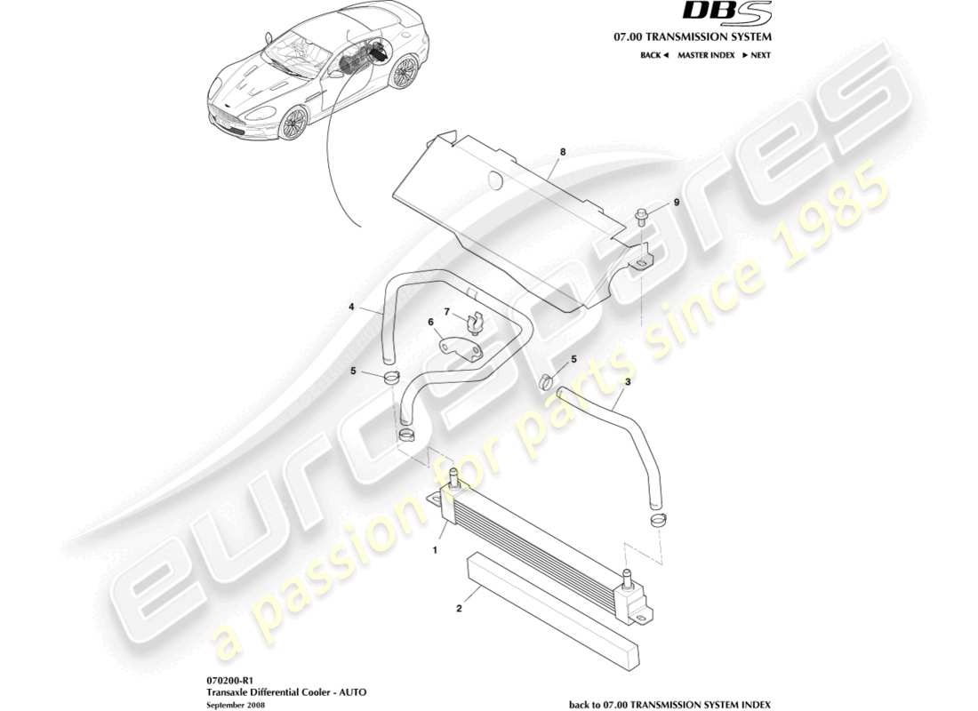 aston martin dbs (2008) enfriamiento diferencial diagrama de piezas