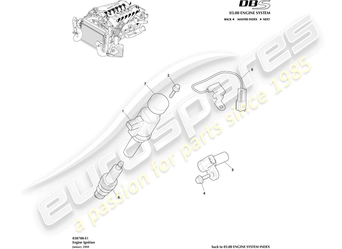 aston martin dbs (2009) diagrama de piezas de encendido