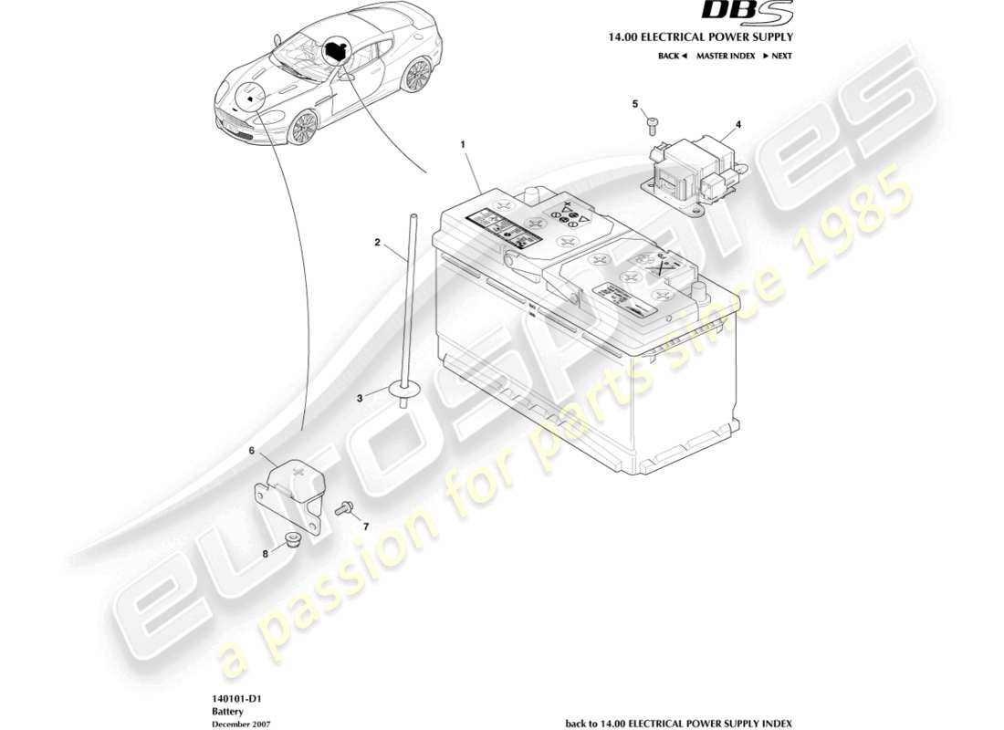 aston martin dbs (2012) batería diagrama de piezas