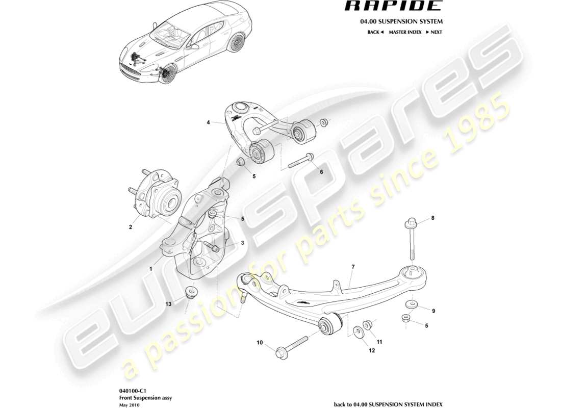 aston martin rapide (2017) diagrama de piezas del conjunto de suspensión delantera