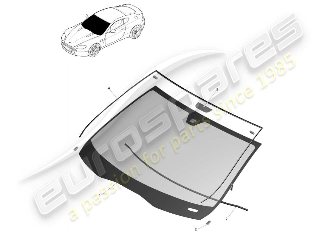 aston martin v8 vantage (2005) diagrama de piezas del parabrisas
