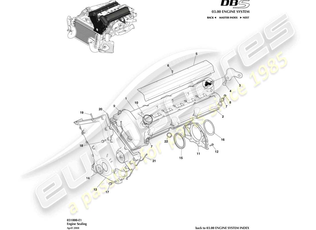 aston martin dbs (2011) sellado del motor diagrama de piezas