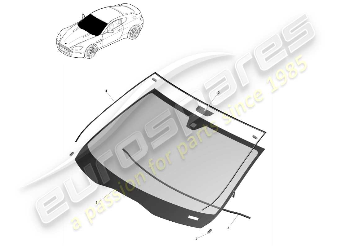 aston martin v8 vantage (2007) diagrama de piezas del parabrisas