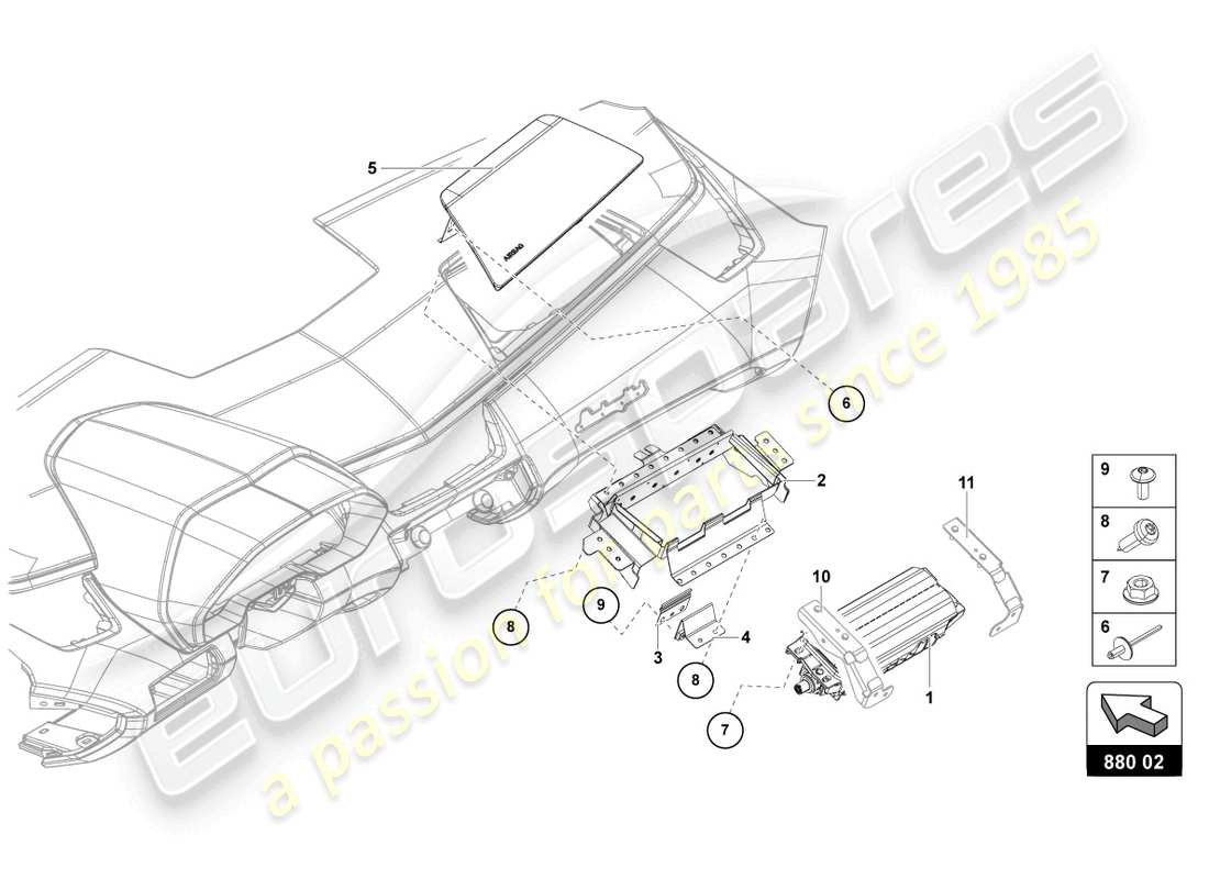 lamborghini ultimae (2022) diagrama de piezas de la unidad de airbag
