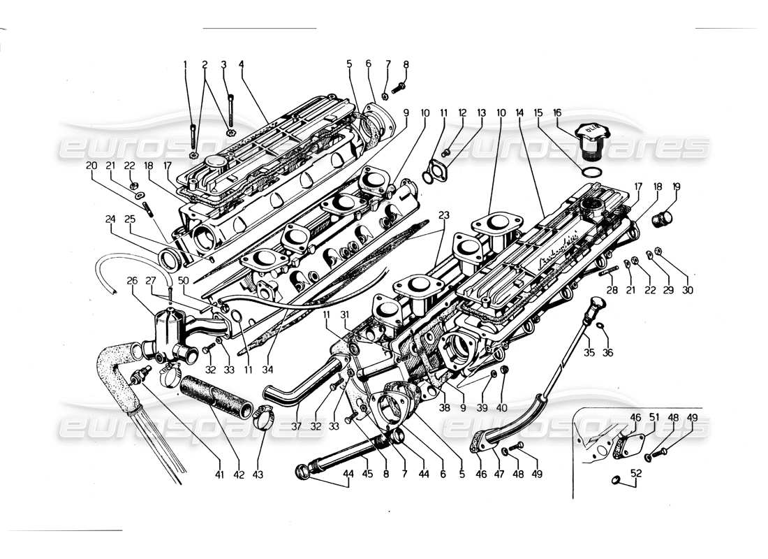 lamborghini urraco p250 / p250s diagrama de piezas de culatas
