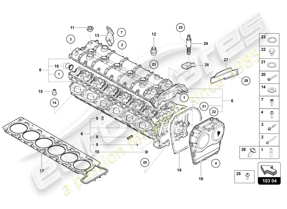 lamborghini lp700-4 coupe (2017) cylinder head with studs and centering sleeves diagrama de piezas