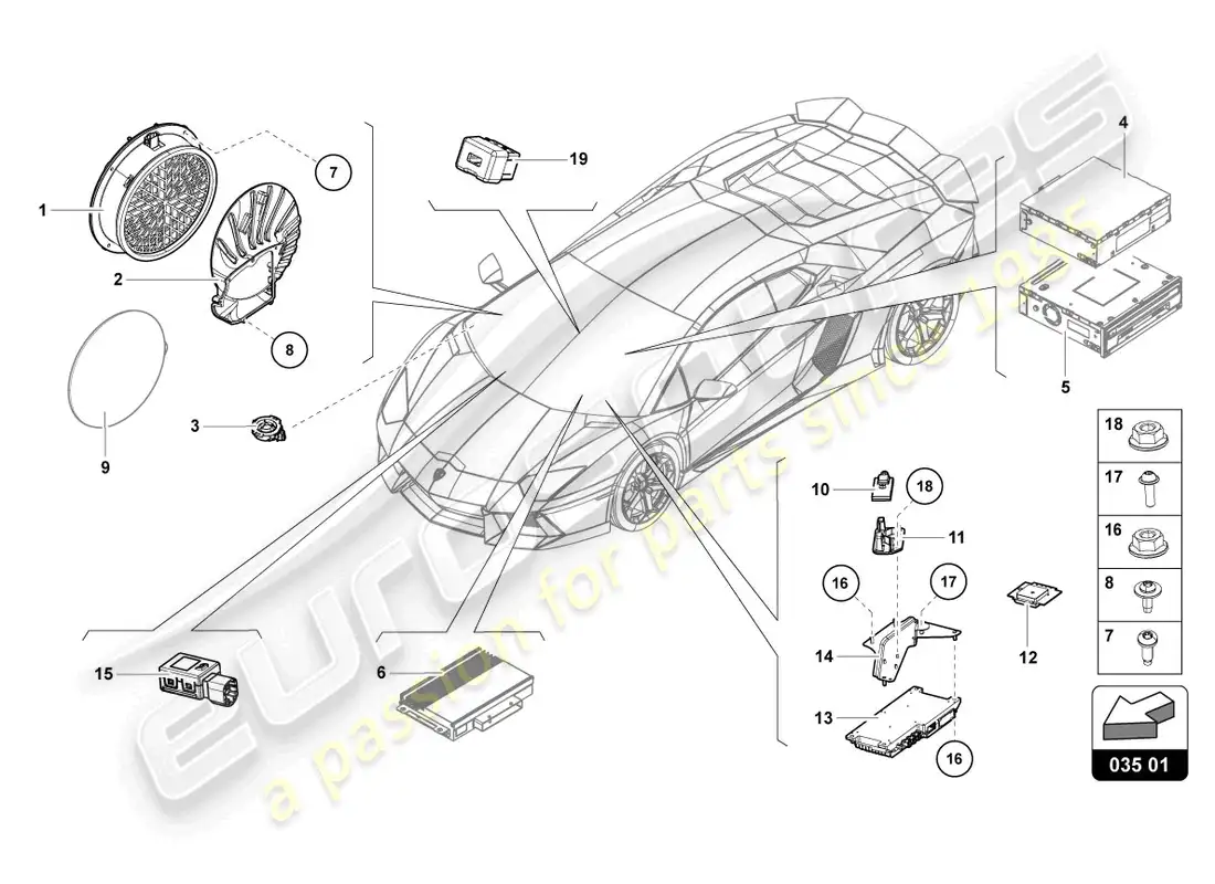 lamborghini lp700-4 roadster (2017) unidad de radio diagrama de piezas