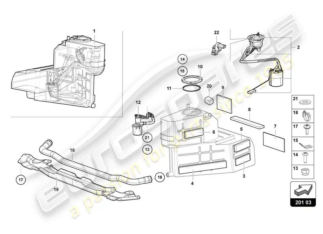 lamborghini sian (2021) tanque de combustible derecho diagrama de piezas