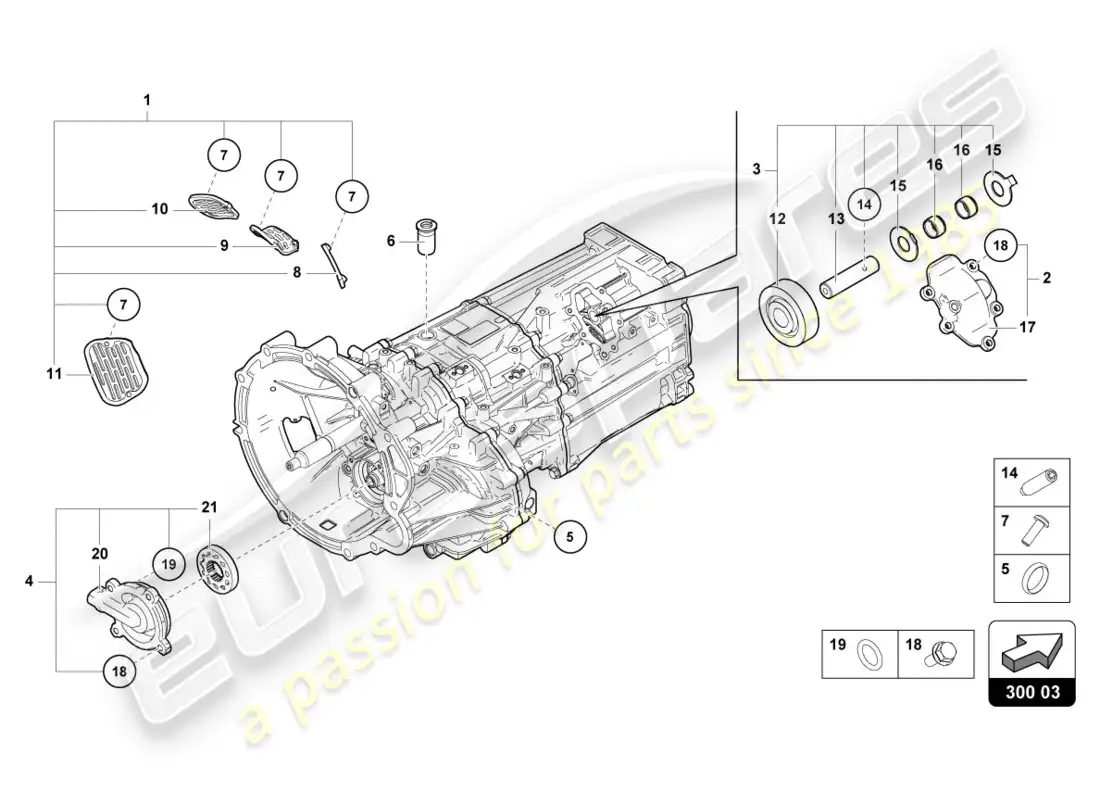 lamborghini centenario coupe (2017) componentes exteriores de la caja de cambios diagrama de piezas