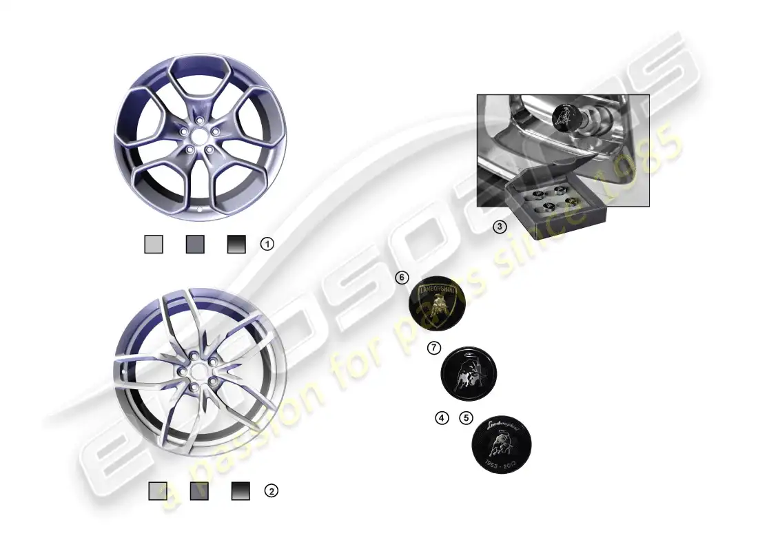 lamborghini huracan lp610-4 coupe (accessories) 1 juego de llantas de aluminio diagrama de piezas