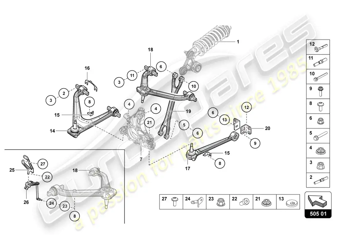 lamborghini lp700-4 coupe (2015) suspensión trasera diagrama de piezas