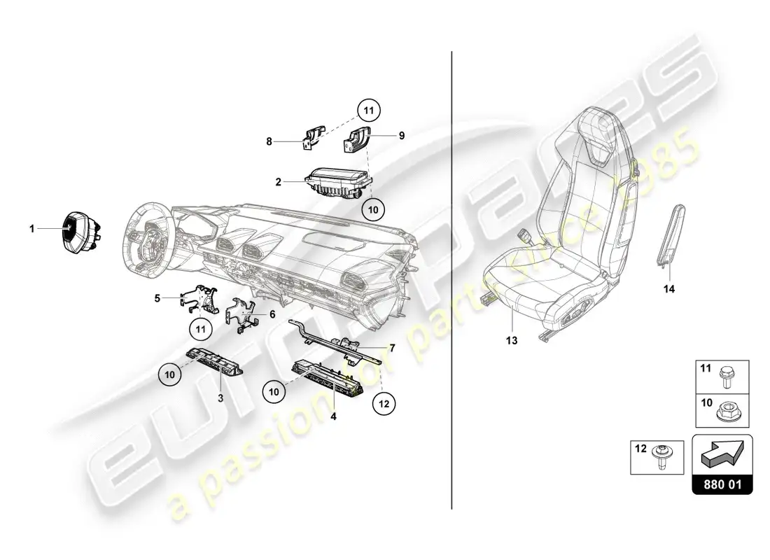 lamborghini lp610-4 spyder (2016) bolsa de aire diagrama de piezas
