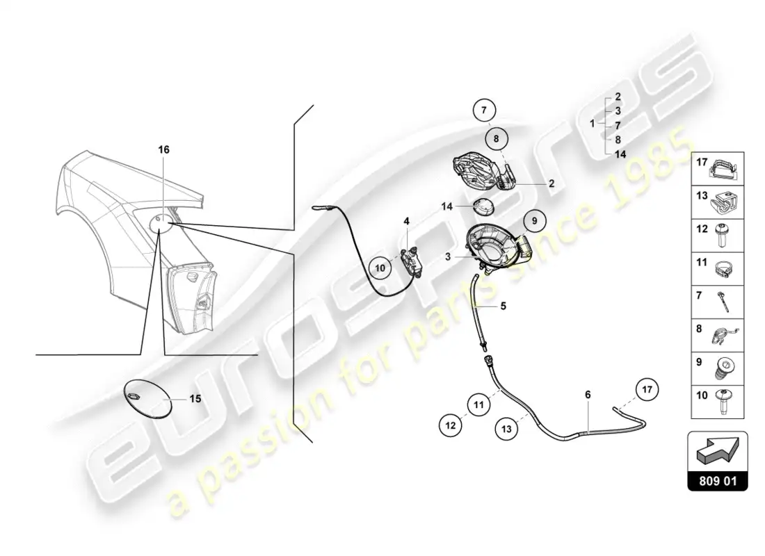 lamborghini lp600-4 zhong coupe (2016) tapa de llenado de combustible diagrama de piezas