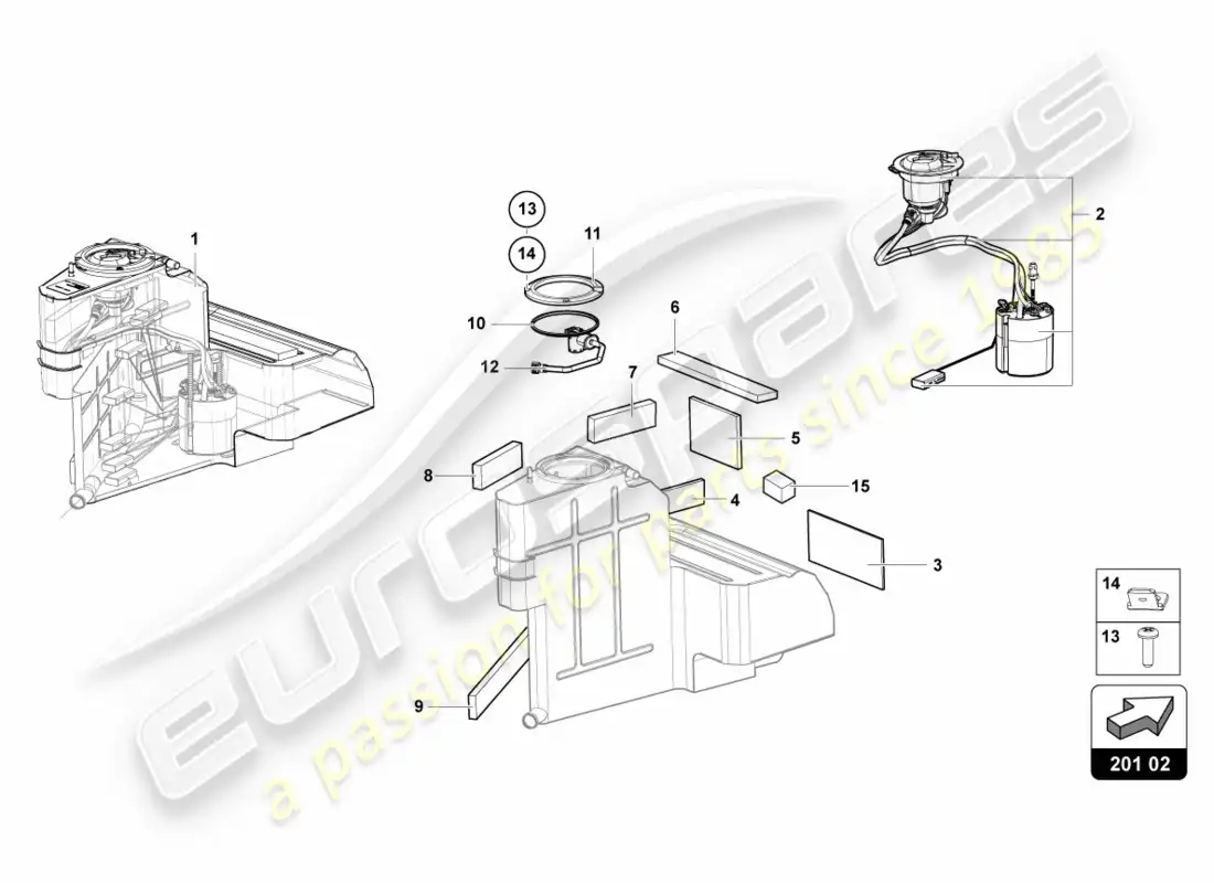 lamborghini centenario coupe (2017) tanque de combustible izquierdo diagrama de piezas