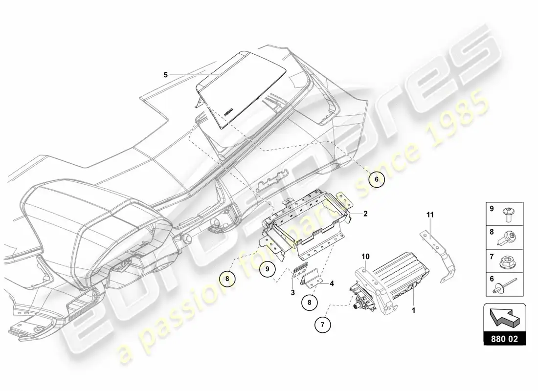 lamborghini centenario roadster (2017) unidad de bolsa de aire diagrama de piezas