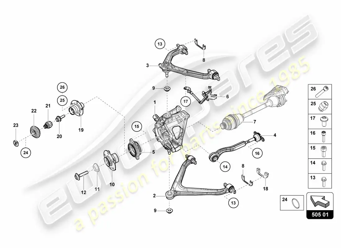 lamborghini lp580-2 spyder (2017) eje trasero trasero diagrama de piezas
