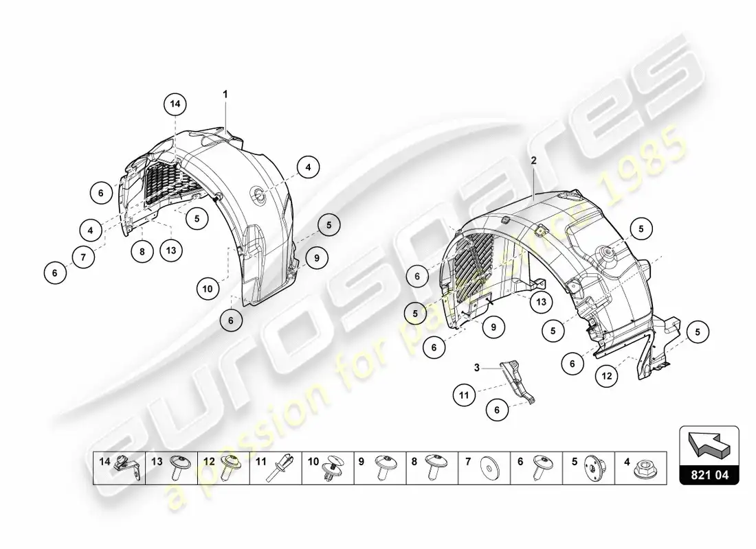 lamborghini performante coupe (2019) diagrama de piezas del embellecedor de la carcasa de la rueda