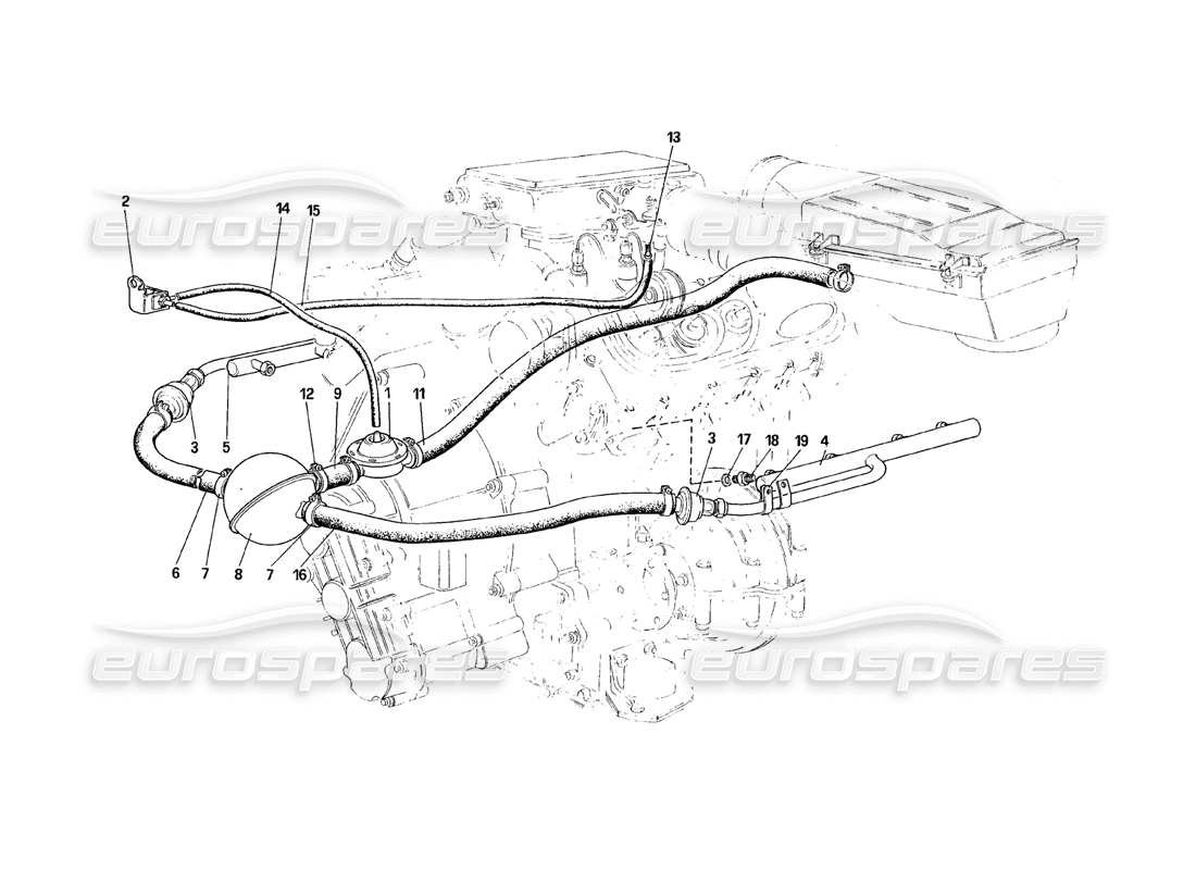 ferrari 328 (1988) diagrama de piezas de inyección de aire (para las versiones ch86 y ch87)