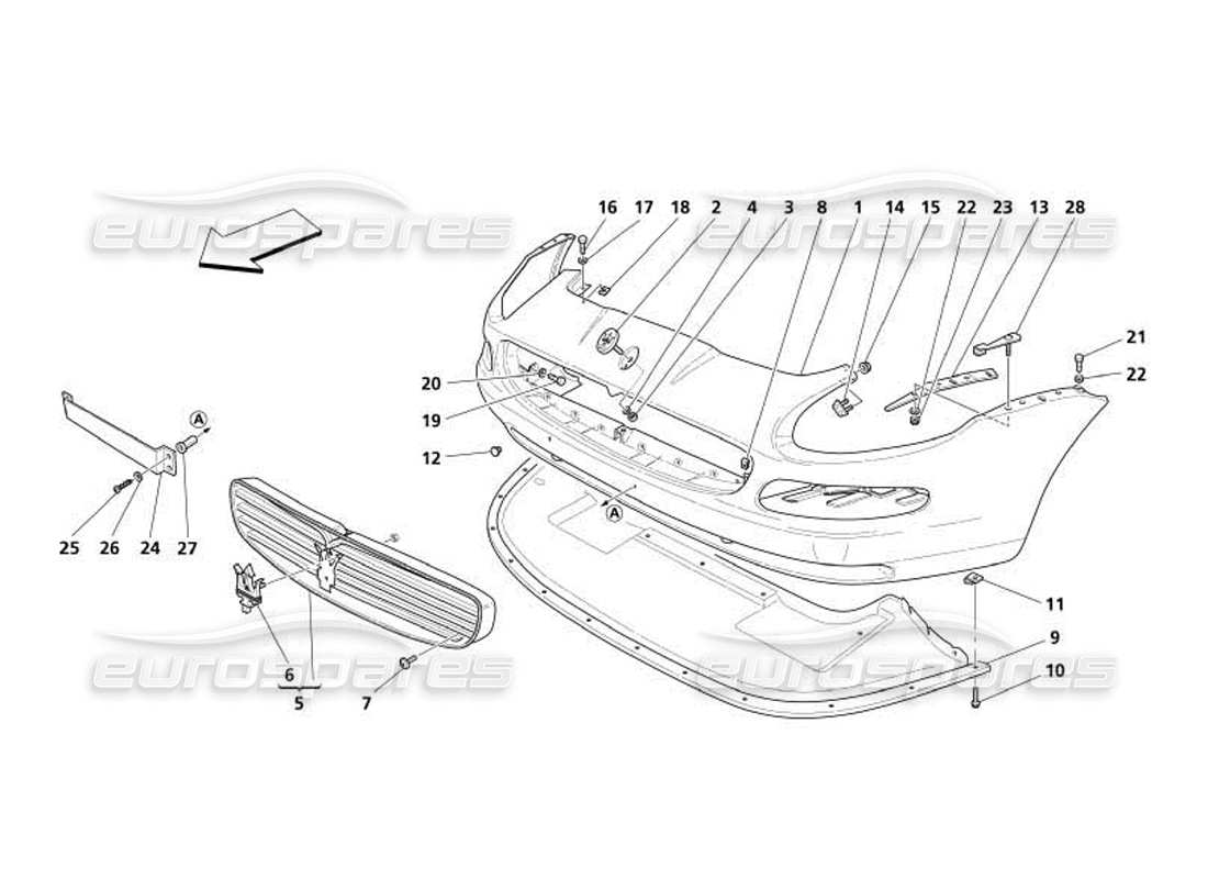 maserati 4200 coupe (2005) diagrama de piezas del parachoques delantero
