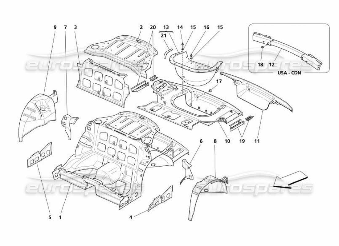 maserati 4200 coupe (2005) diagrama de piezas de la estructura trasera