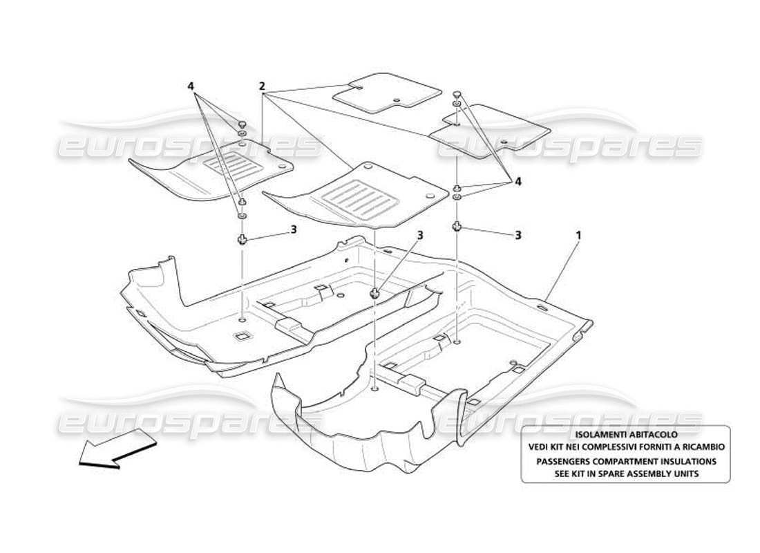 maserati 4200 coupe (2005) diagrama de piezas de las alfombras del compartimento de pasajeros