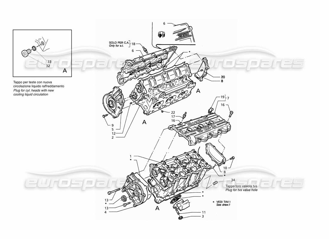 maserati qtp. 3.2 v8 (1999) diagrama de piezas de culatas de cilindros