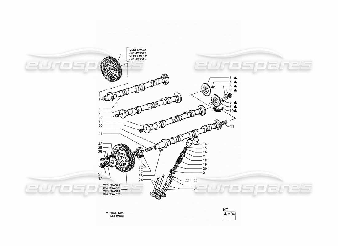 maserati qtp. 3.2 v8 (1999) diagrama de piezas de sincronización