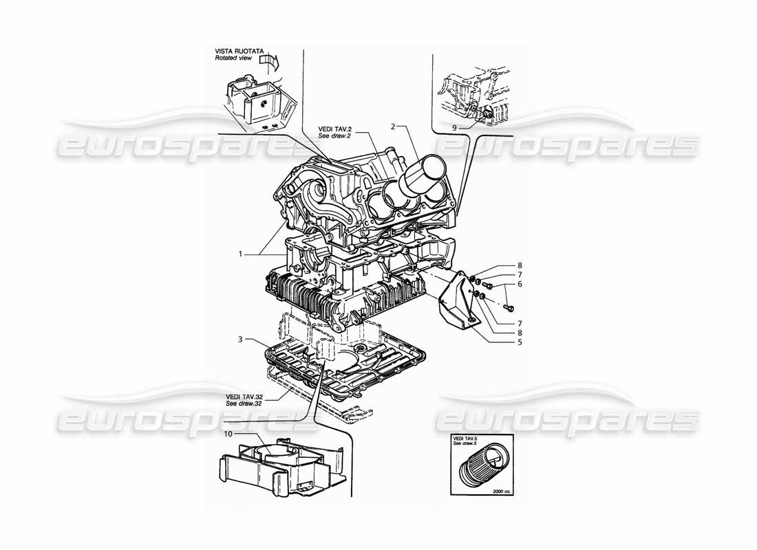 maserati qtp. 3.2 v8 (1999) diagrama de piezas del bloque del motor y del cárter de aceite