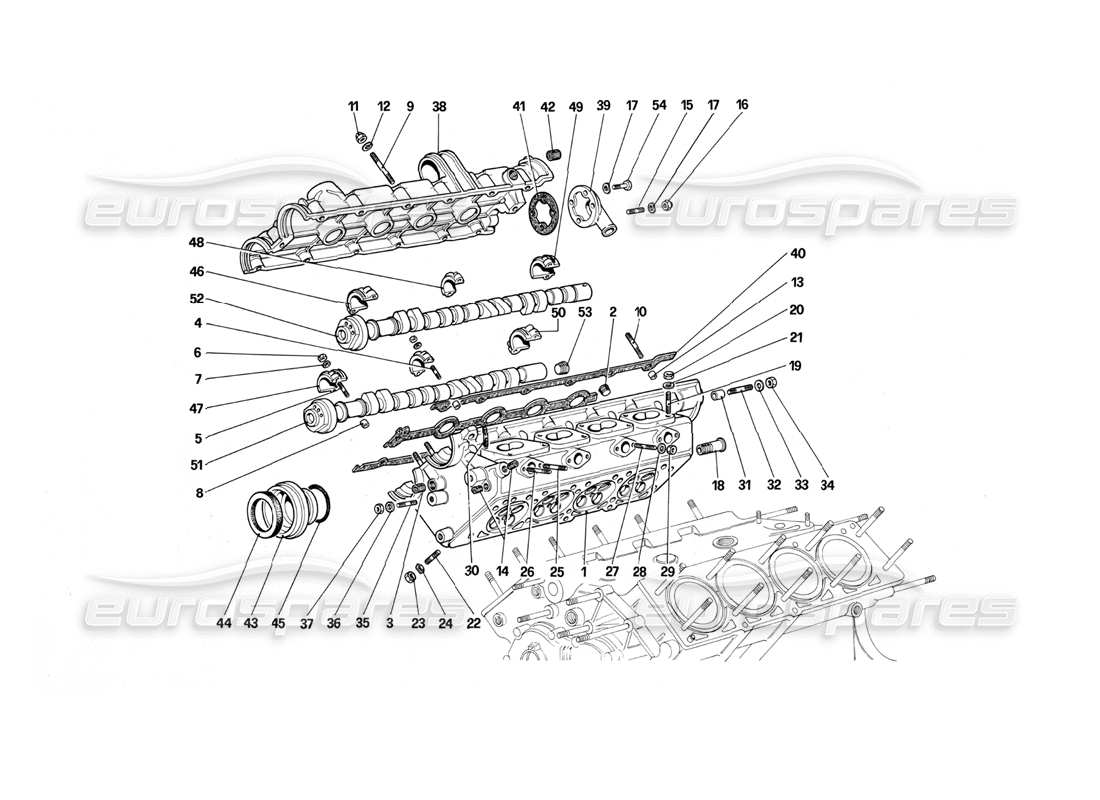 ferrari mondial 3.0 qv (1984) diagrama de piezas de la culata (derecha)