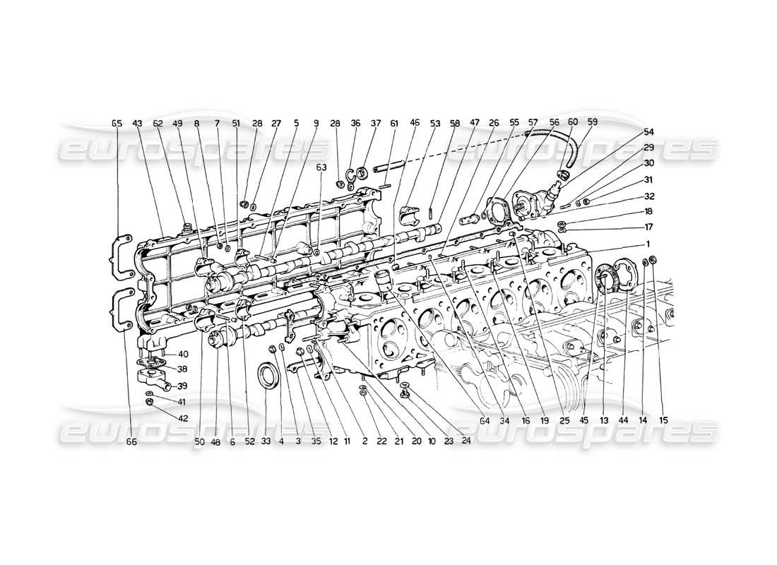 ferrari 512 bb diagrama de piezas de la culata (derecha)