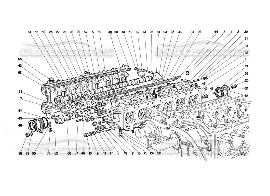 ferrari testarossa (1987) diagrama de piezas de la culata (derecha)