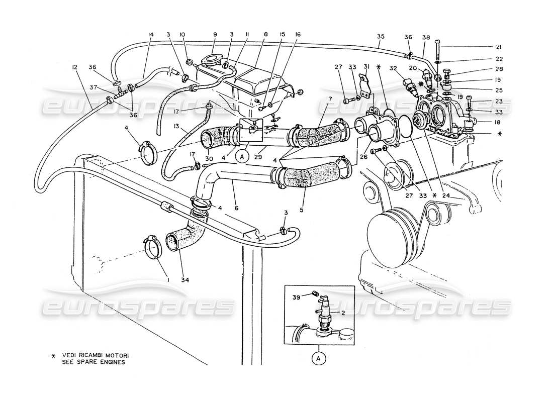 maserati ghibli 2.8 (non abs) termostato de refrigeración del motor. diagrama de piezas de arranque