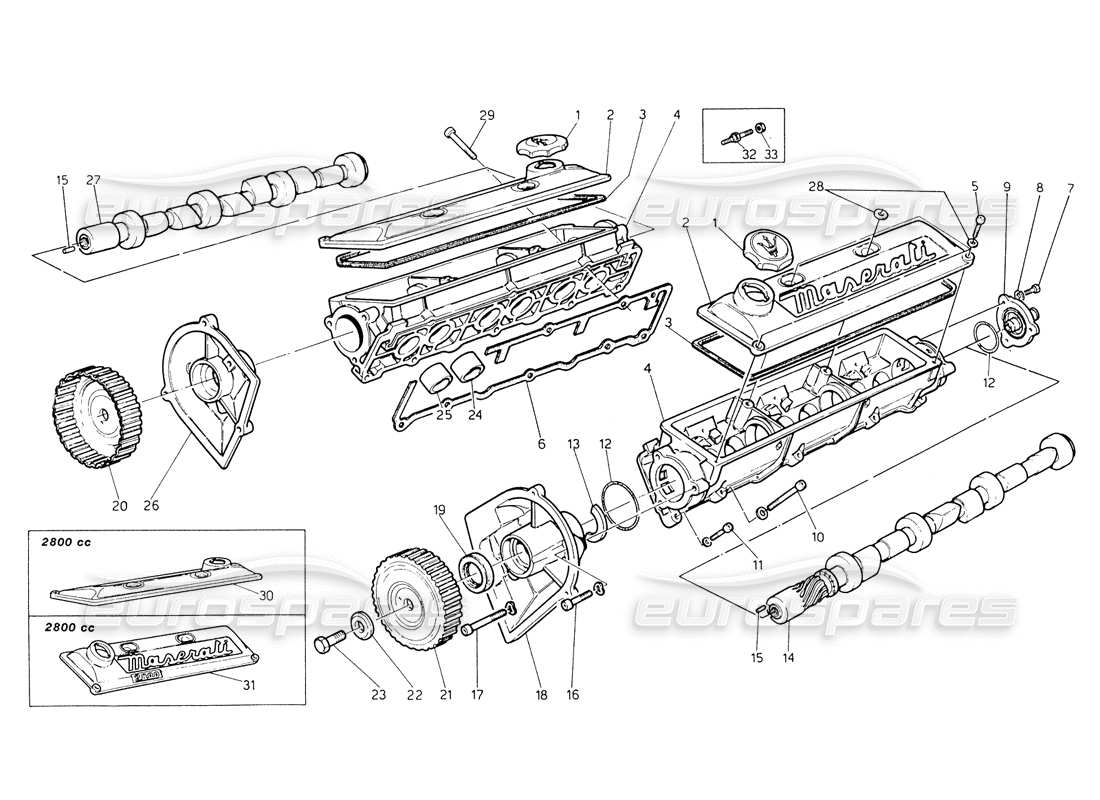 MASERATI BITURBO SPIDER DIAGRAMA DE PIEZAS DE SINCRONIZACIÓN maserati biturbo spider diagrama de piezas de sincronización