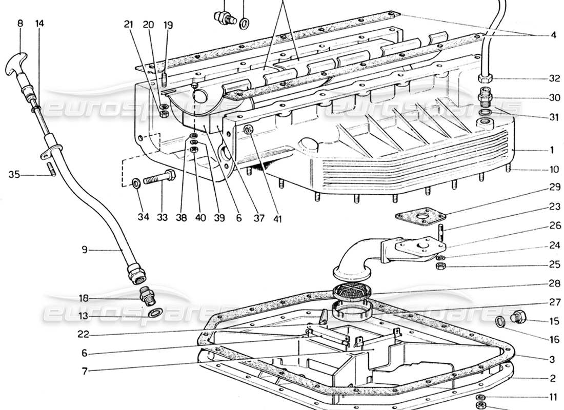 ferrari 365 gt4 2+2 (1973) diagrama de piezas del cárter de aceite