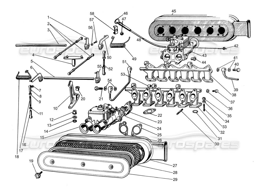 LAMBORGHINI ESPADA DIAGRAMA DE PIEZAS DE LOS COLECTORES DE ENTRADA lamborghini espada diagrama de piezas de los colectores de entrada