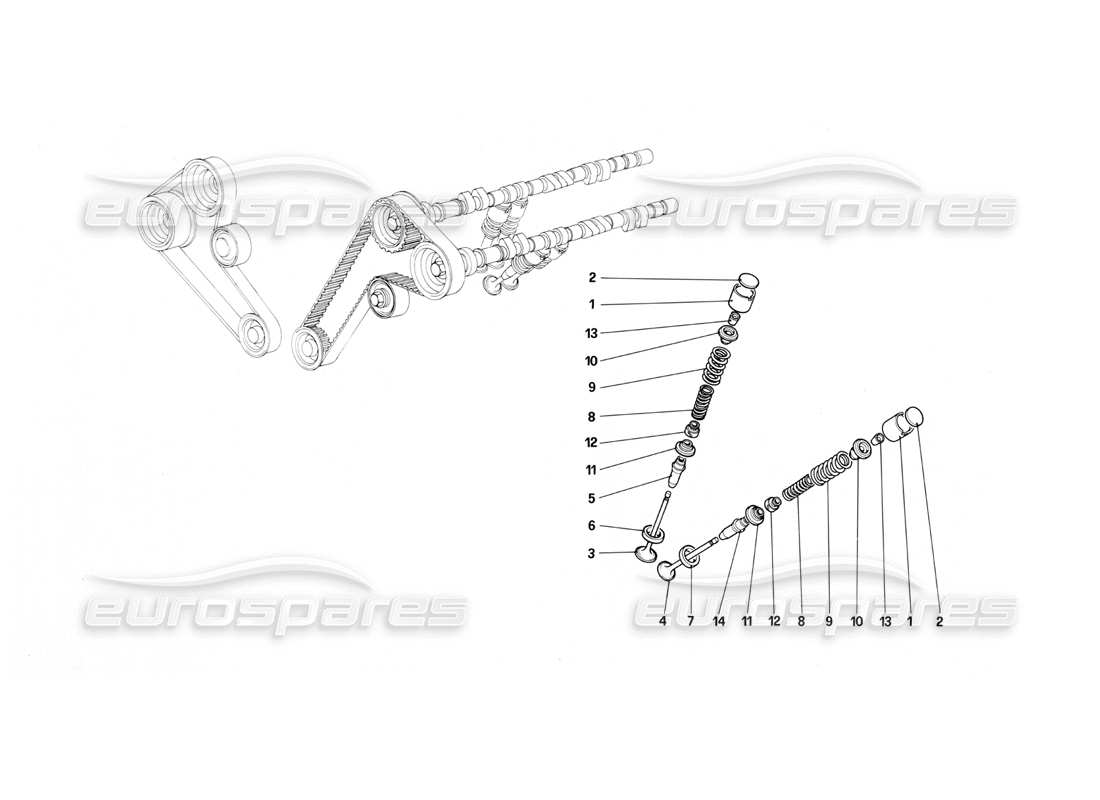 ferrari mondial 3.0 qv (1984) sistema de distribución - taqués diagrama de piezas