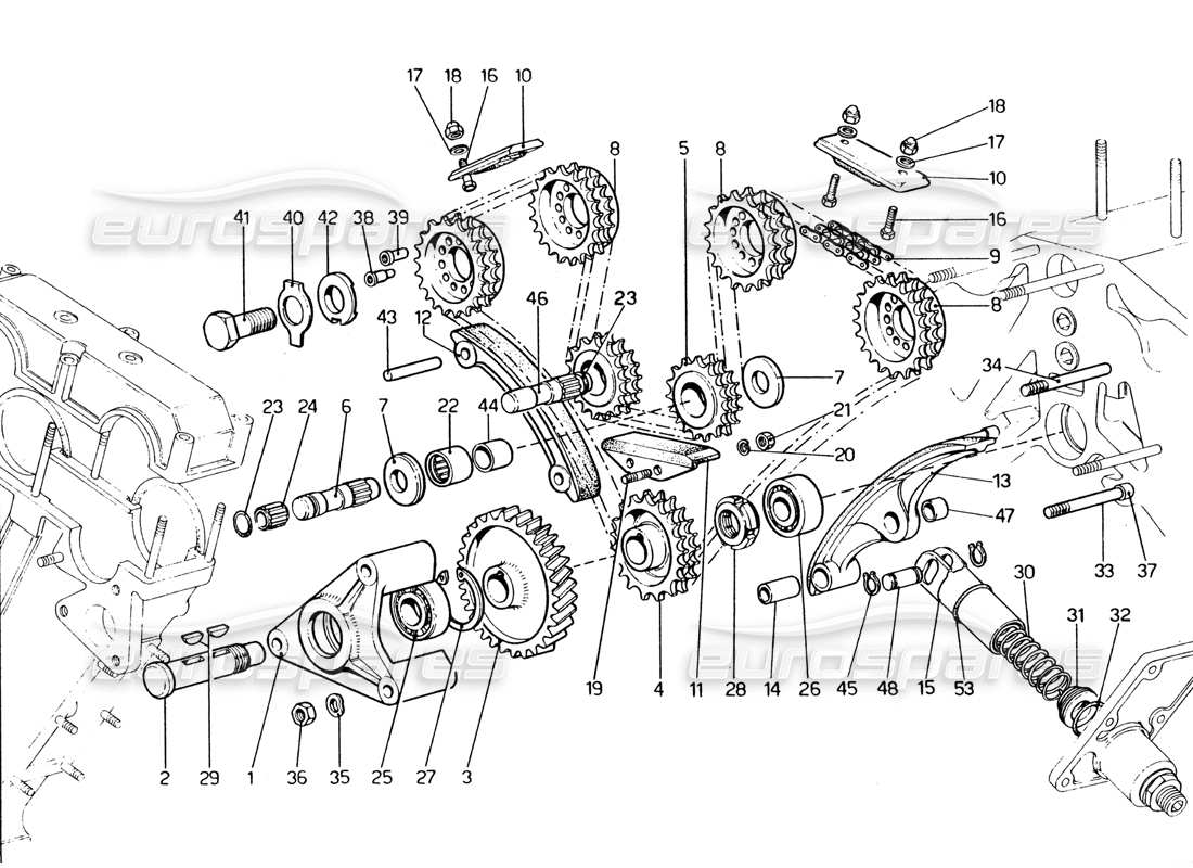 ferrari 365 gt4 2+2 (1973) diagrama de piezas de transmisión del árbol de levas