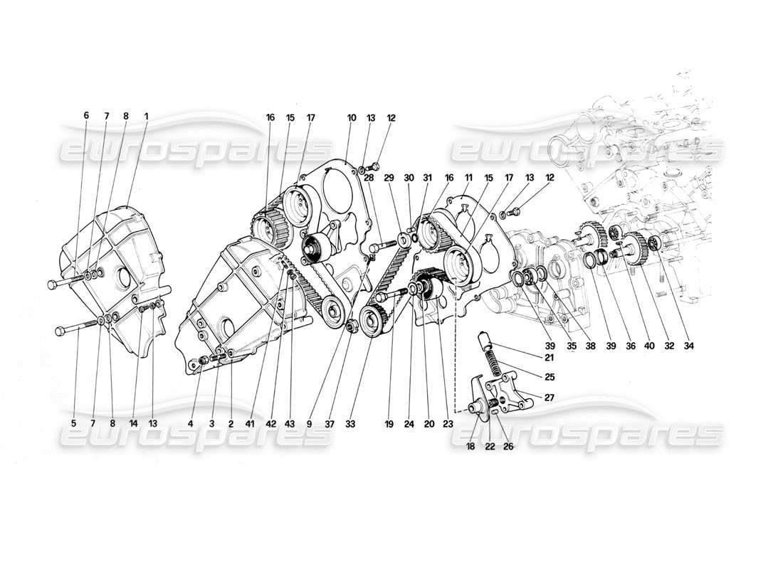 ferrari mondial 3.0 qv (1984) sistema de sincronización: diagrama de piezas de controles