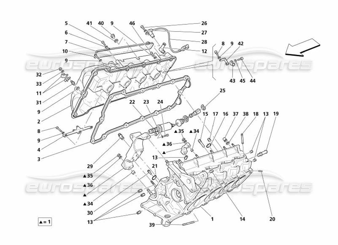 maserati 4200 gransport (2005) diagrama de piezas de la culata derecha