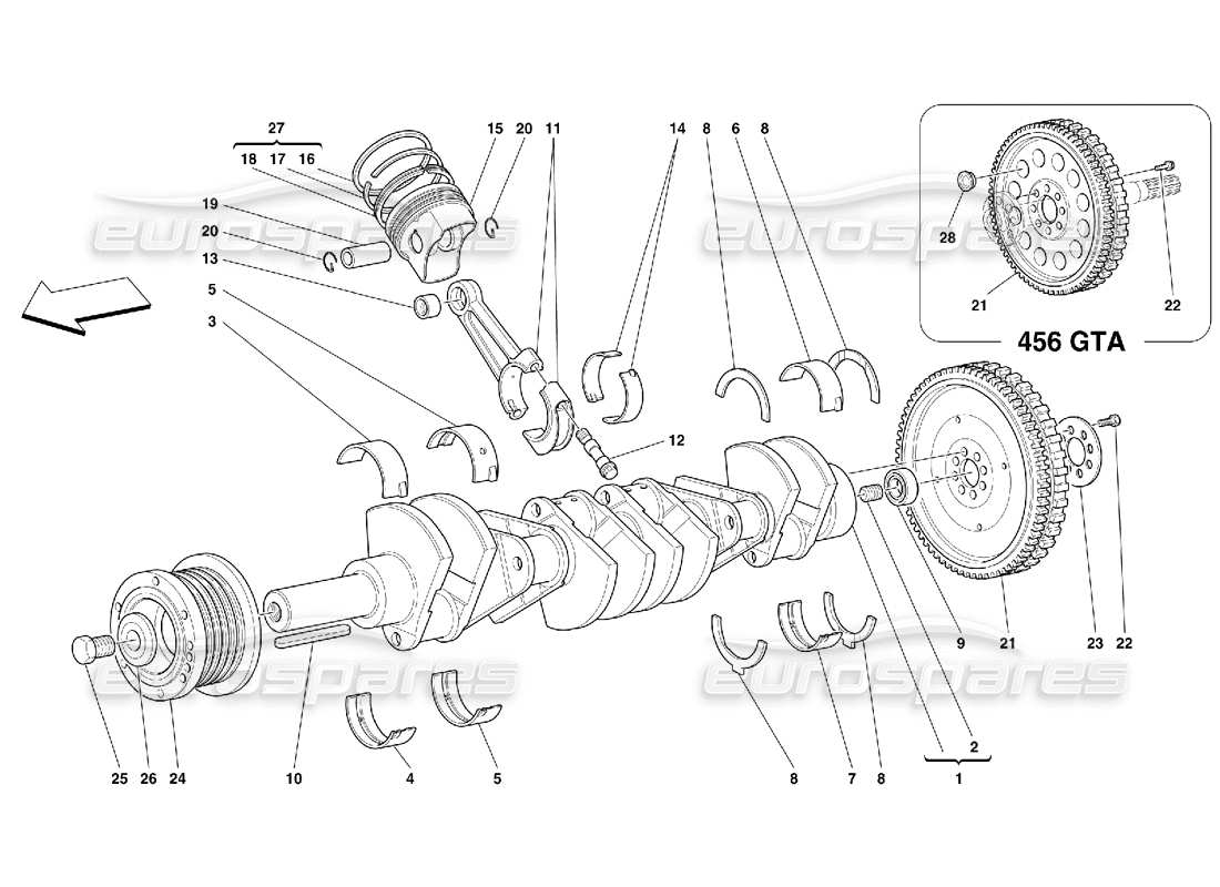 FERRARI 456 GT/GTA EJE IMPULSOR: DIAGRAMA DE PIEZAS DE BIELAS Y PISTONES ferrari 456 gt/gta eje impulsor: diagrama de piezas de bielas y pistones