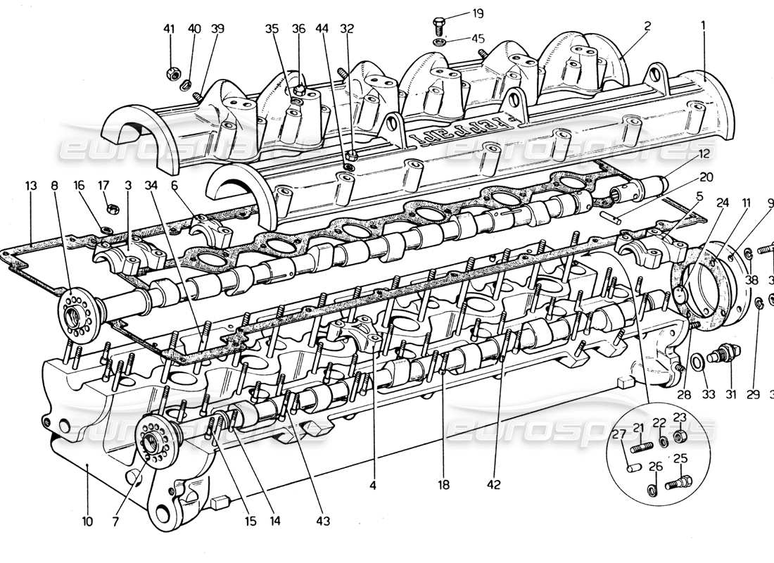 ferrari 365 gt4 2+2 (1973) diagrama de piezas de la culata (derecha)