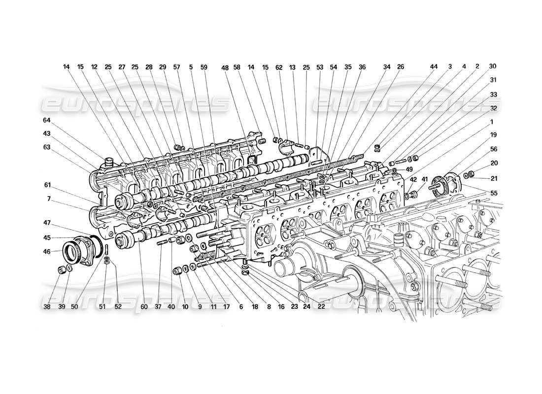 ferrari testarossa (1990) diagrama de piezas de la culata (derecha)
