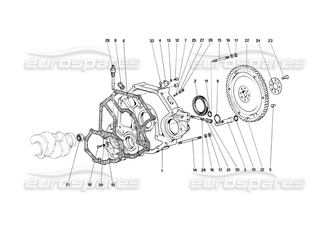 ferrari mondial 3.0 qv (1984) diagrama de piezas del espaciador de la carcasa del volante y del embrague