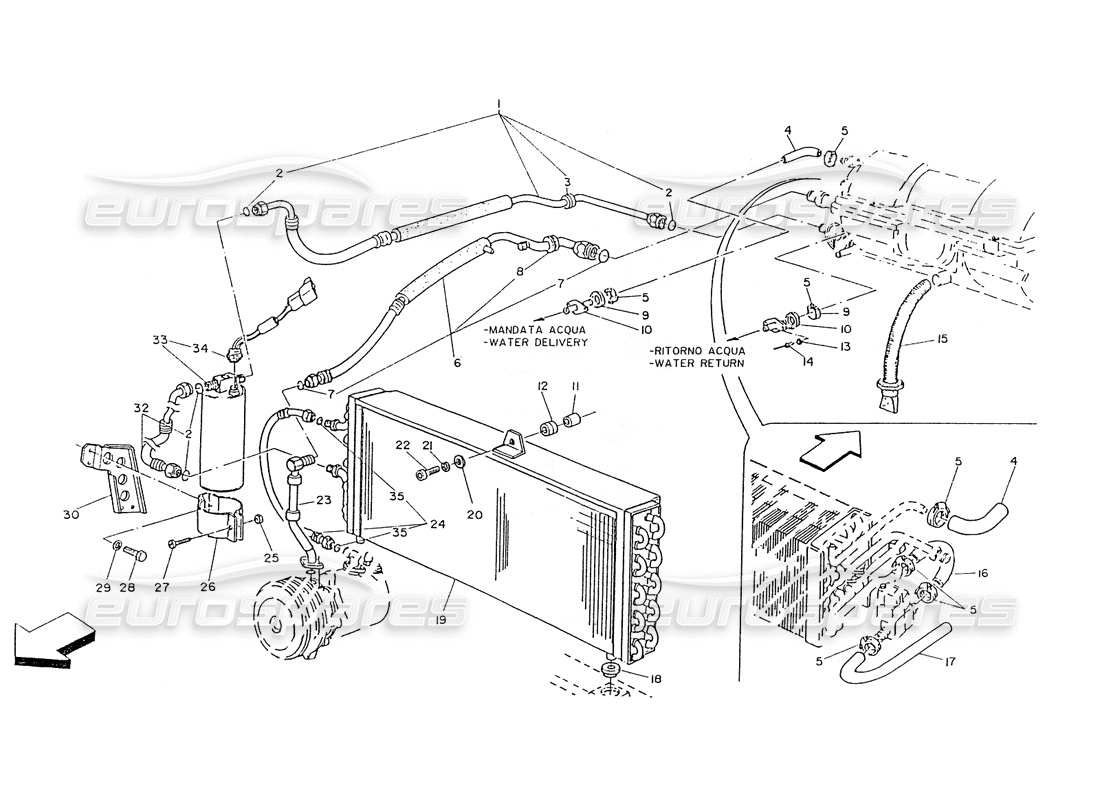 maserati ghibli 2.8 (non abs) diagrama de piezas del sistema de aire acondicionado