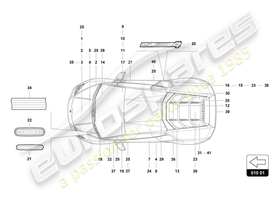 lamborghini evo spyder 2wd (2021) inscripciones/letras diagrama de piezas